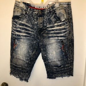 Encrypted big boy’s Marked & ribbed denim shorts
